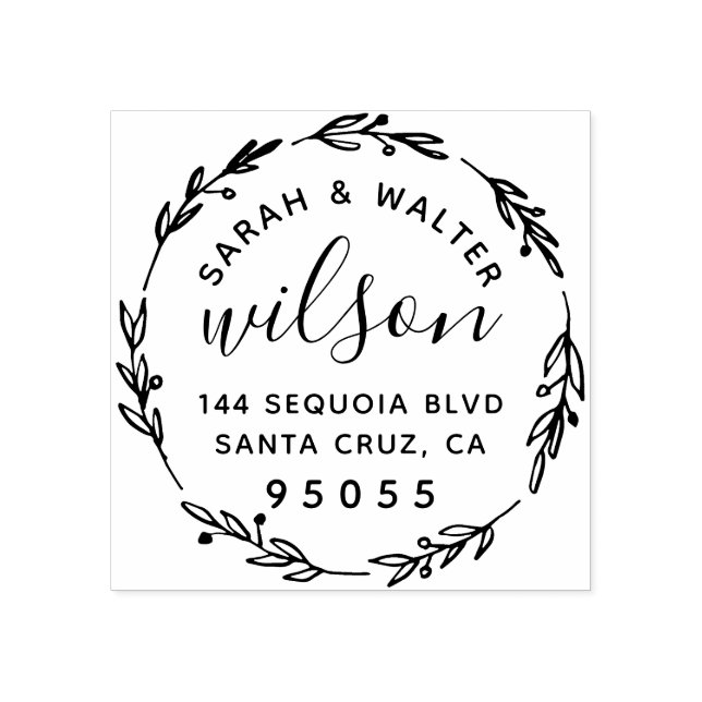 Carimbo De Borracha Endereço de devolução do Casal de  de Wreath Desen (Impressão)