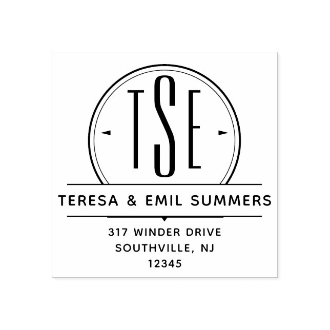 Carimbo De Borracha Endereço de devolução do círculo do Deco Monograma (Impressão)