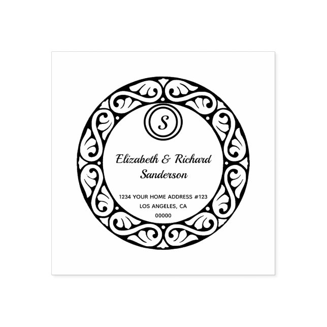 Carimbo De Borracha Endereço de devolução do monograma no círculo de r (Impressão)