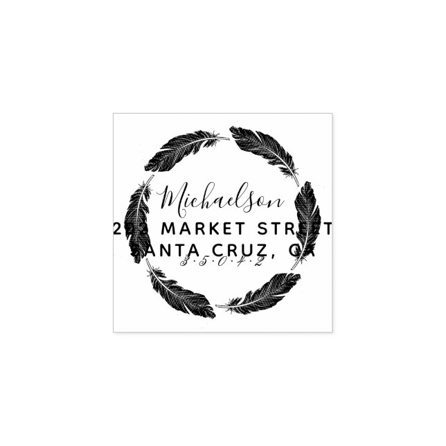 Carimbo De Borracha Endereço de devolução do nome da família de penas  (Impressão)