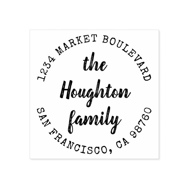 Carimbo De Borracha Endereço de Devolução do Nome da Família de Script (Impressão)