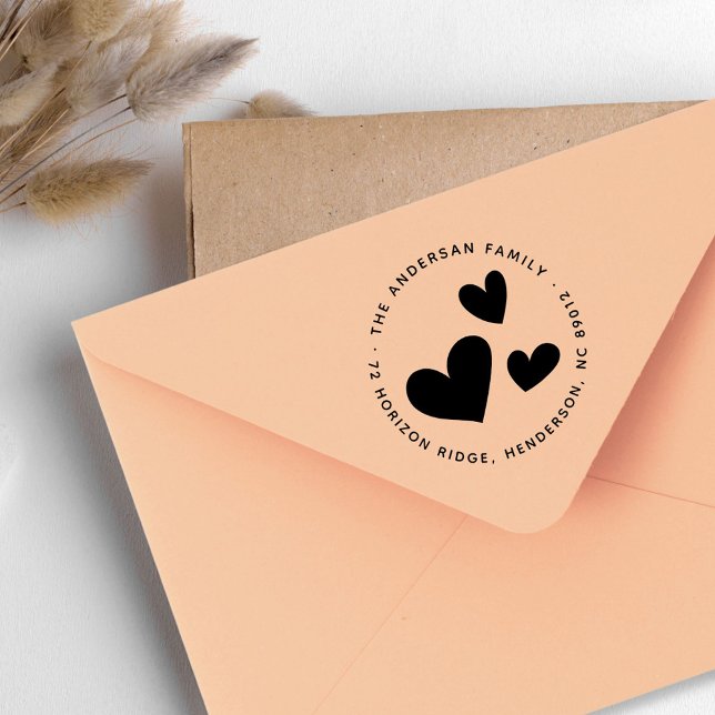 Carimbo De Borracha Endereço de devolução do nome da família Elegant H (Elegant Hearts Family Name Return Address Rubber Stamp)