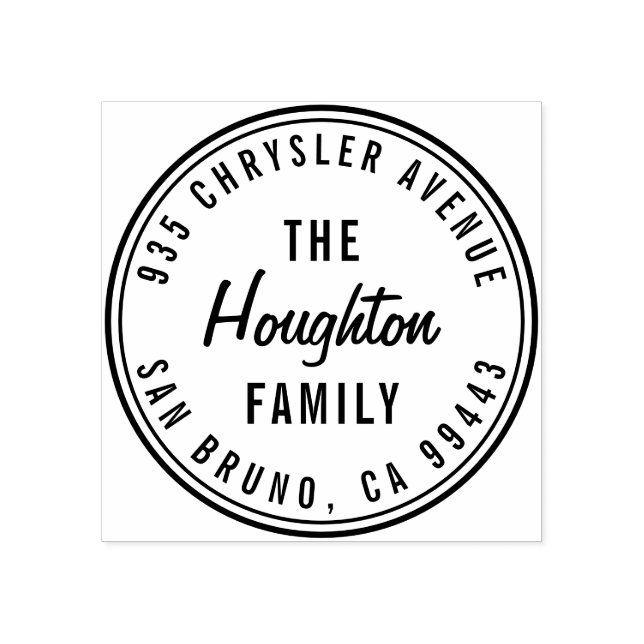 Carimbo De Borracha Endereço de devolução do nome da família Round Mod (Impressão)