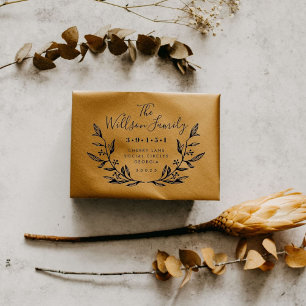 Carimbo De Borracha Endereço de devolução do nome da família Wreath