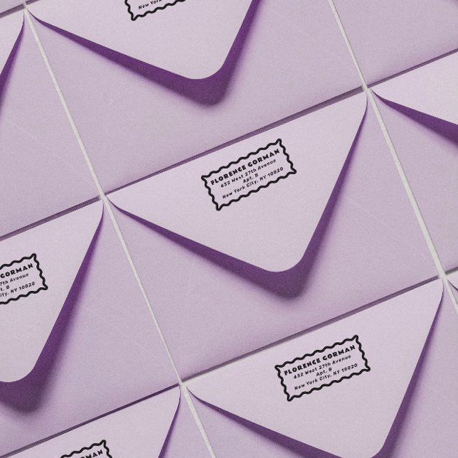 Carimbo De Borracha Endereço de devolução do quadro Wavy Negrito (modern wavy line frame return address wooden ink stamp)