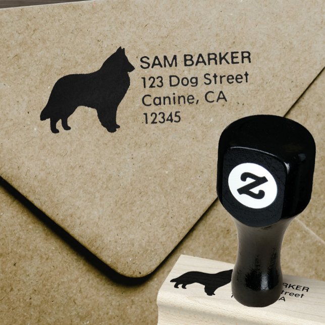 Carimbo De Borracha Endereço de devolução do Sheepdog Silhouette belga (Criador carregado)