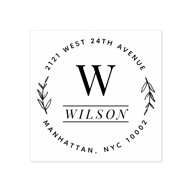 Carimbo De Borracha Endereço de devolução do Sobrenome Wreath da Famíl (Impressão)