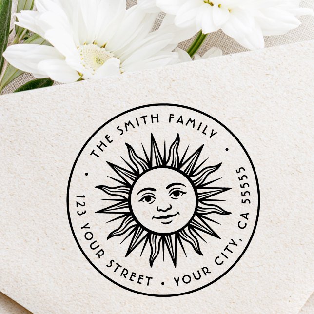 Carimbo De Borracha Endereço de devolução do sol Boho (Boho sun return address rubber stamp)