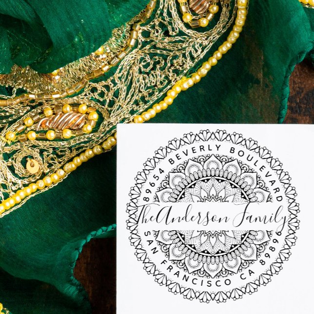 Carimbo De Borracha Endereço de devolução personalizada de Mandala de  (Criador carregado)
