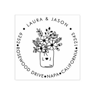 Carimbo De Borracha Endereço De Devolução Rustic Floral Mason Jar M