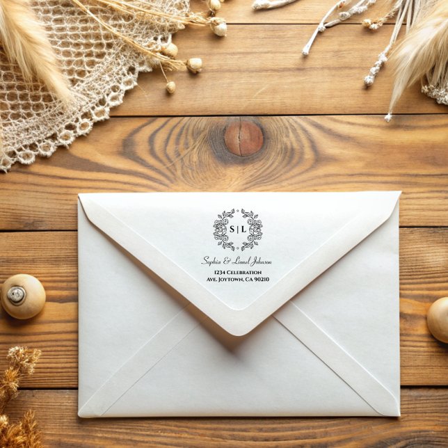 Carimbo De Borracha Endereço de Devolução Simples de Casamento Floral  (Criador carregado)