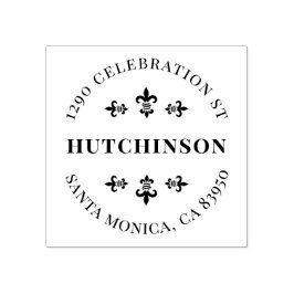 Carimbo De Borracha Endereço de devolução Vintage Fleur De Lis Round