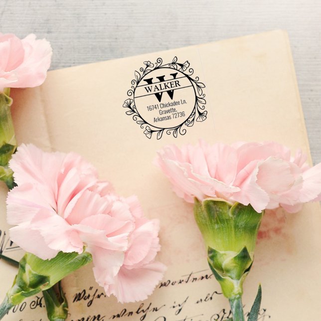 Carimbo De Borracha Endereço de Regresso Familiar com Monograma, (Criador carregado)