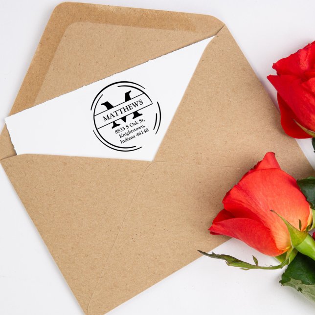 Carimbo De Borracha Endereço de Regresso Familiar com Monograma, (Criador carregado)