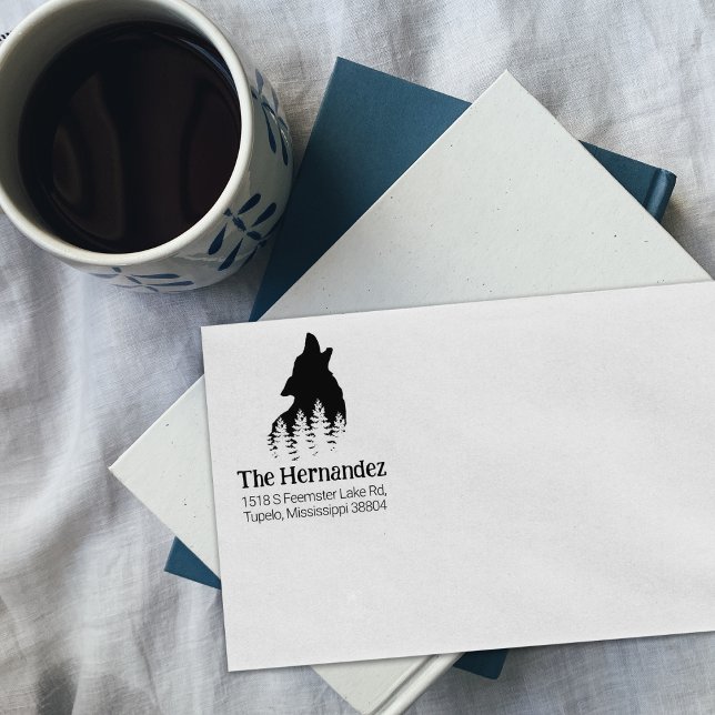 Carimbo De Borracha Endereço de retorno da família de lobos florestais (Criador carregado)