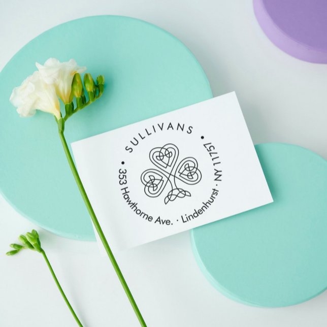 Carimbo De Borracha Endereço de retorno da família Shamrock do moderno (Modern Celtic Knot Shamrock Family Return Address Rubber Stamp)