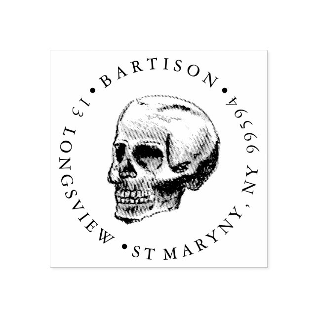 CARIMBO DE BORRACHA ENDEREÇO DE RETORNO DO CRÂNIO DE TATTOO (Impressão)