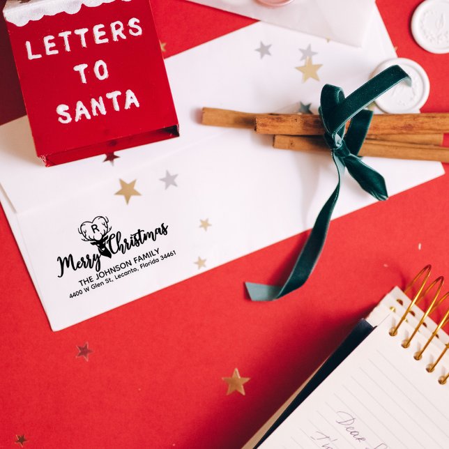 Carimbo De Borracha Endereço de Retorno do Deer do Monograma Personali (Criador carregado)