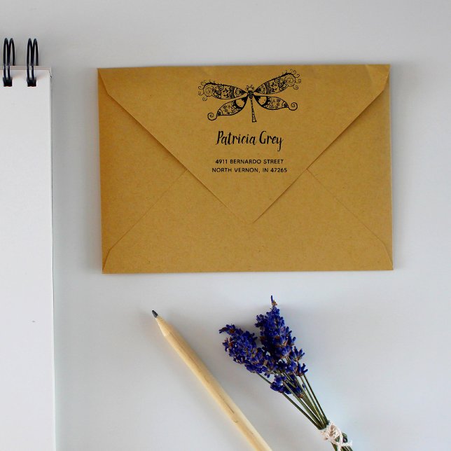 Carimbo De Borracha Endereço de Retorno do Dragonfly Personalizado (Criador carregado)