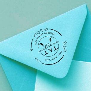 Carimbo De Borracha Endereço de retorno do monograma do coração legant