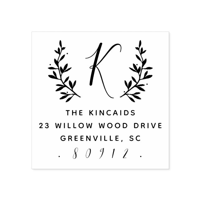 Carimbo De Borracha Endereço de retorno do monograma do script laurel  (Impressão)