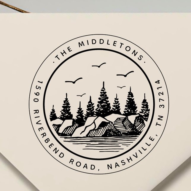 Carimbo De Borracha Endereço de Retorno do Paisagem Preta e Branca Ele (Criador carregado)