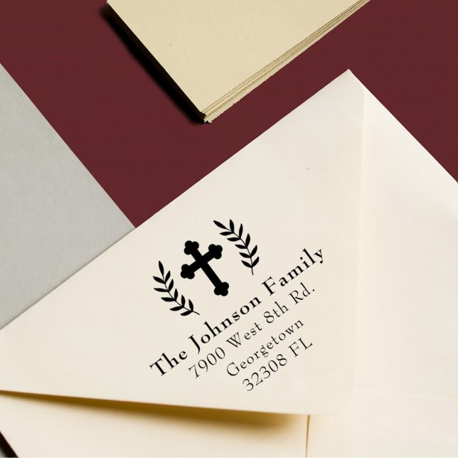 Carimbo De Borracha Endereço de Retorno Elegante Personalizado da Cruz (Criador carregado)