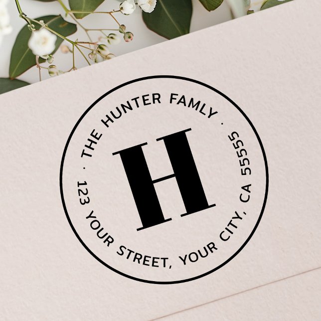 Carimbo De Borracha Endereço de retorno mínimo de monograma moderno (Modern minimal monogram return address rubber stamp)