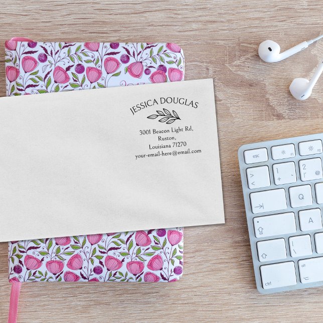 Carimbo De Borracha Endereço de Retorno Personalizado, Floral Minimali (Criador carregado)