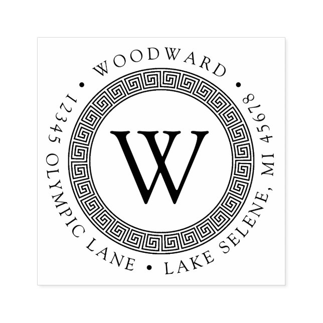 Carimbo De Borracha Endereço de retorno redondo do monograma grego (Impressão)