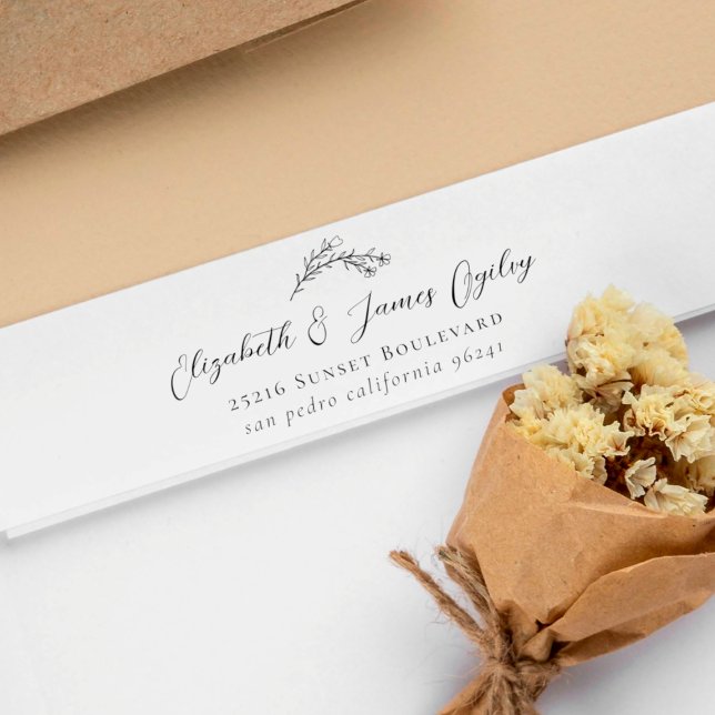 Carimbo De Borracha Endereço de Script de Casamento Botânico do Casal  (Criador carregado)