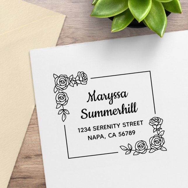 Carimbo De Borracha Endereço do Buquê das flores do Rosa do canto (Criador carregado)