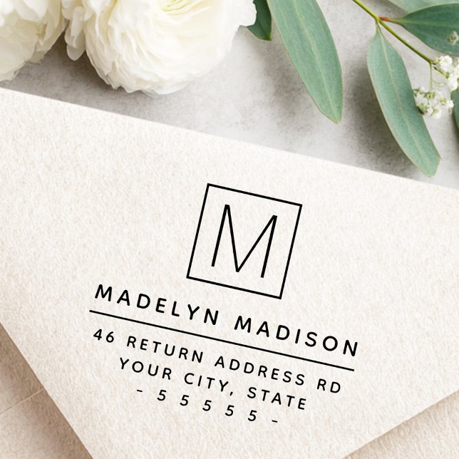 Carimbo De Borracha Endereço inicial mínimo de retorno do monograma (Monogram initial minimal return address rubber stamp)