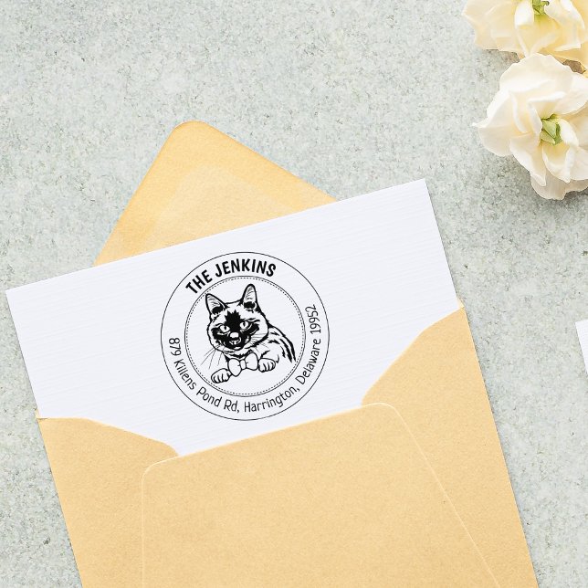 Carimbo De Borracha Endereço para devolução de gatos siameses (Criador carregado)