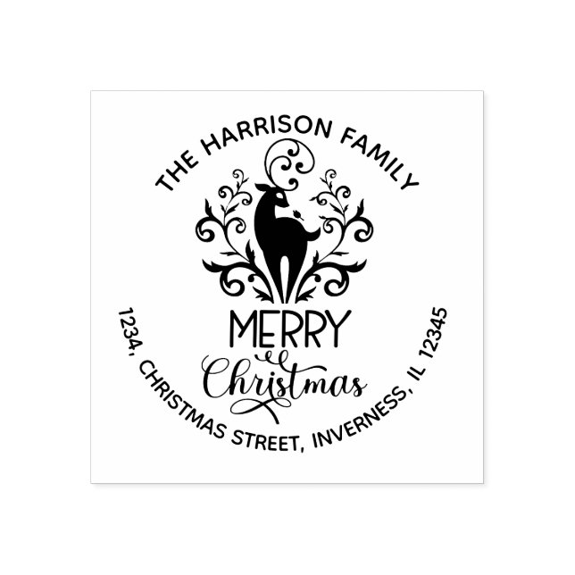 Carimbo De Borracha Endereço para devolução de veados de Natal Feliz (Impressão)