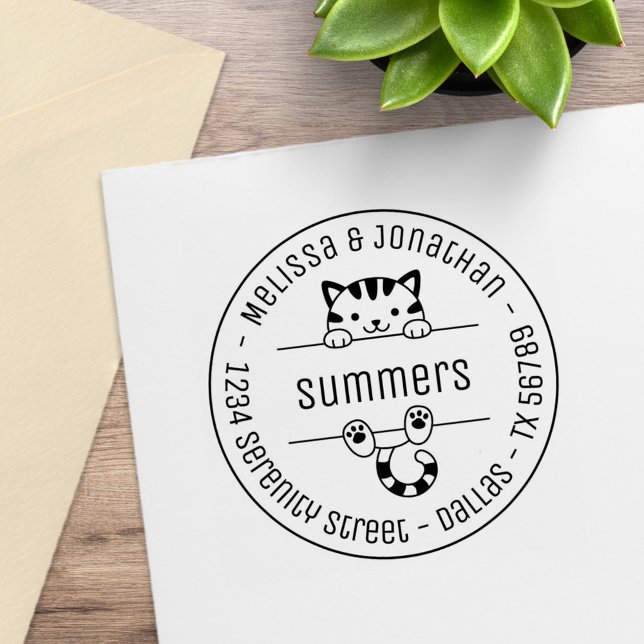 Carimbo De Borracha Endereço redondo da família de Casais Gato Tabby (Criador carregado)