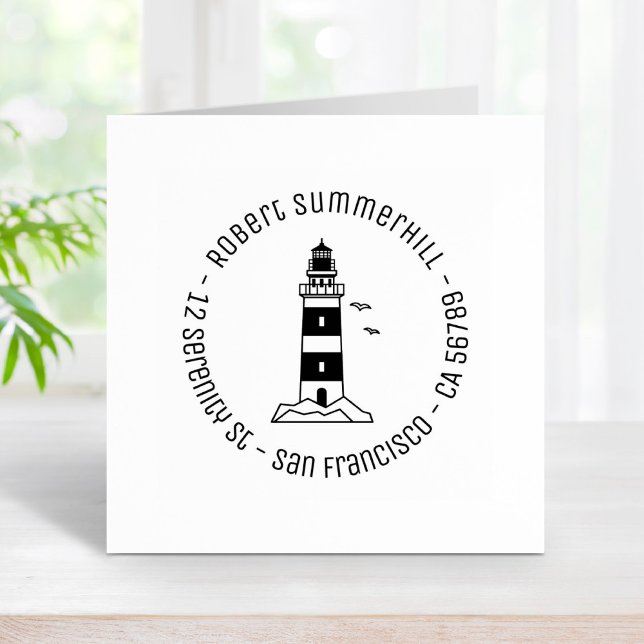 Carimbo De Borracha Endereço redondo do farol do mar náutico (Criador carregado)