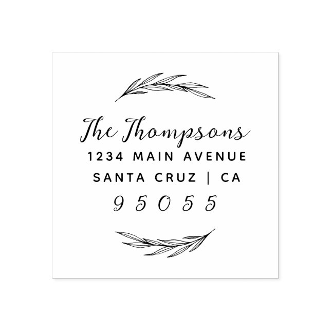 Carimbo De Borracha Endereço Rustic Wreath & Custom Script Family Name (Impressão)