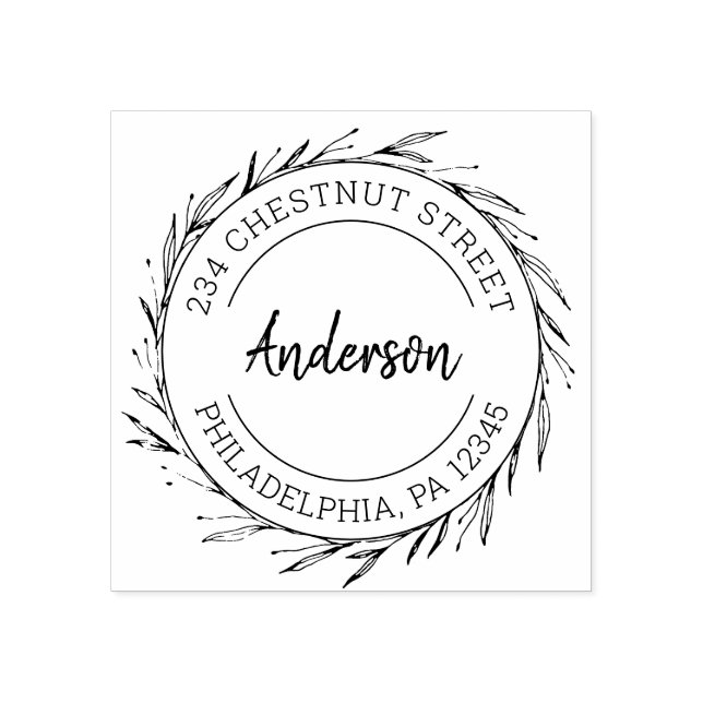 Carimbo De Borracha Endereço Rustic Wreath Return (Impressão)
