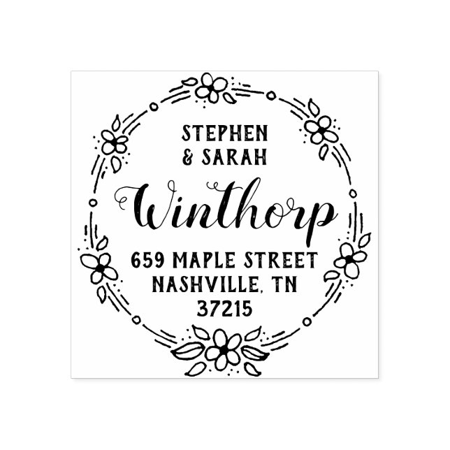 Carimbo De Borracha Endereço Simples de Flores (Impressão)