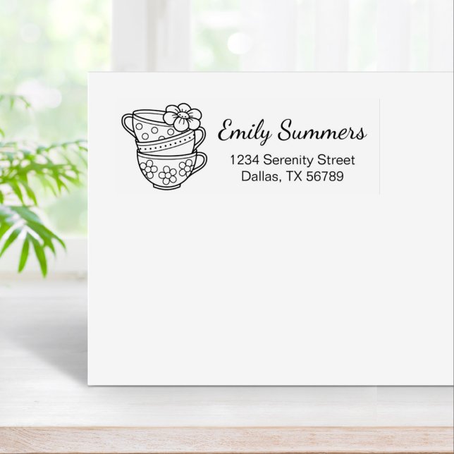 Carimbo De Borracha Endereço Stack of Teacups (Criador carregado)