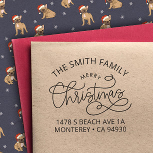 Carimbo De Borracha Envelope de Natal da Família Endereço de Retorno