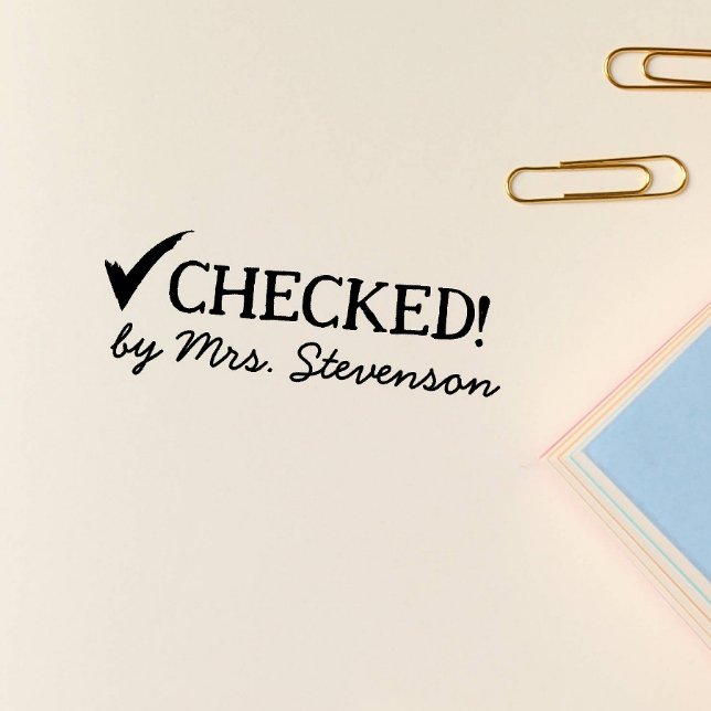 Carimbo De Borracha Escolher sala de aula aprovada xeque professor de  (checked by name tick sign approved symbol)