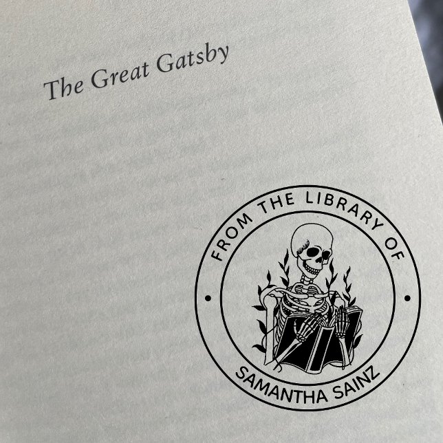 Carimbo De Borracha Esqueleto Engraçado Da Biblioteca Do Livro Gótico (Criador carregado)