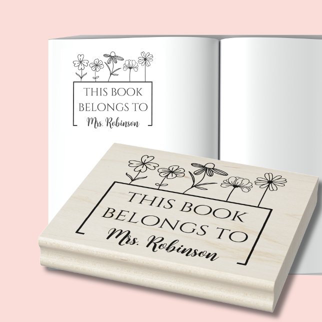 Carimbo De Borracha Este Livro Pertence Ao Rótulo de Livro Wildflower (This Book Belongs To Wildflower Book Label Stamp)