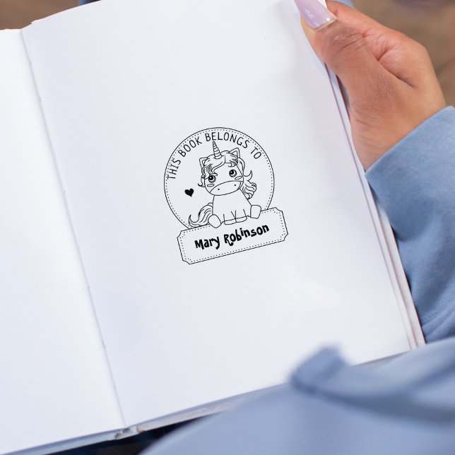 Carimbo De Borracha Este Livro Pertence, Cute Unicorn, Livro Infantil (Criador carregado)