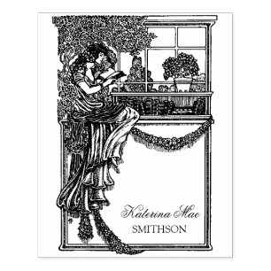 Carimbo De Borracha Etiqueta Vintage Feminine Chic Ex Libris