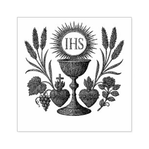 Carimbo De Borracha Eucarística Chalice e Primeira Comunhão IHS