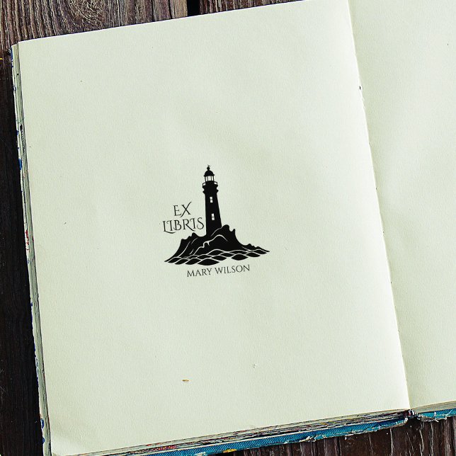 Carimbo De Borracha Ex Libris Biblioteca Personalizada Farol Moderno (Criador carregado)