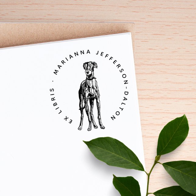 Carimbo De Borracha Ex Libris Cão Galgo Cinza Rodada Moderna Livro (Criador carregado)